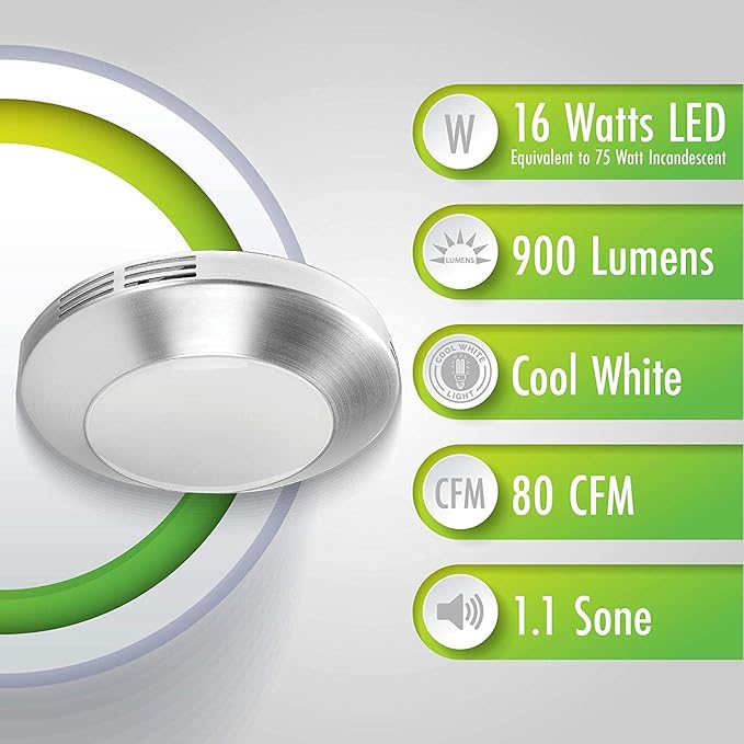 Homewerks 7117-01-BN Bathroom Integrated LED Light Ceiling Mount Exhaust - Image 7