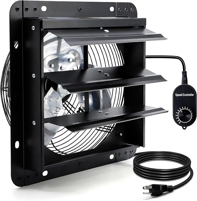 12 Inch Shutter Exhaust Fan for Greenhouse, Chicken Coop Ventilation, Wall by Hipoilk