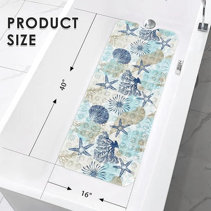 Cute Seashells Sea Shell Bath Mat Non Slip, Ocean Starfish Beach 40X16 Inch - Image 2
