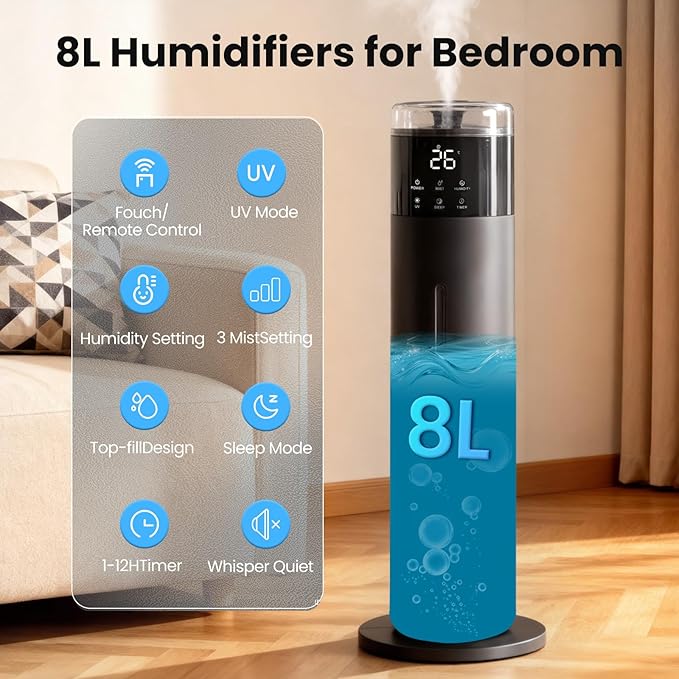 Large Humidifier for Bedroom, 8L/2.1Gal Ultrasonic Cool Mist, Remote control - Image 3