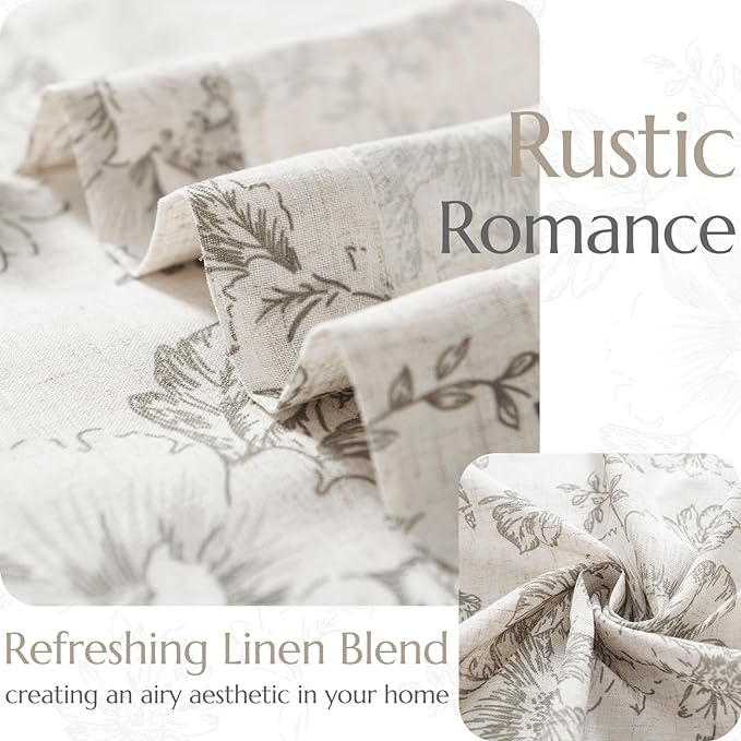 jinchan Linen Blend Curtain Floral Curtains - Image 4