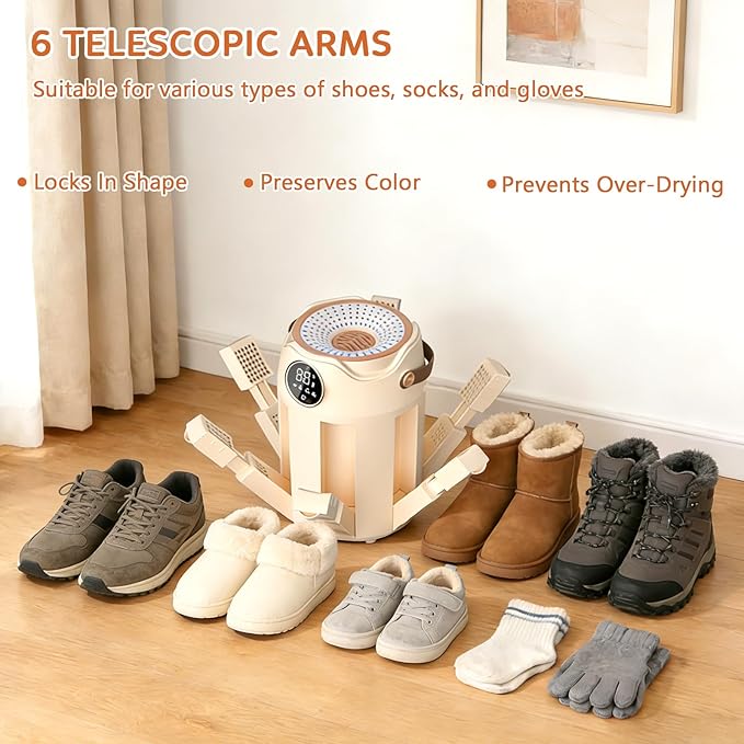 Shoe Dryer with Heat Blower for Sneakers, Gloves & Socks, 6 Extendable Arms - Image 5