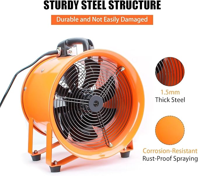 12-Inch High-Velocity Portable Utility Blower Fan, Industrial Exhaust Fan - Image 4