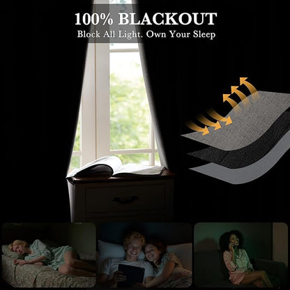 RYB HOME Grey 100% Blackout Linen Curtains 72 inch Long, Thermal Insulated & - Image 3