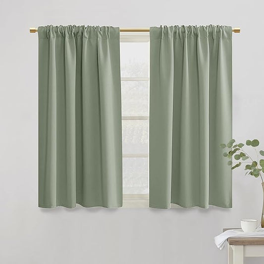 Green Blackout Curtains for Small Window Set, Darkening Room Curtains 2 Panels by PANELSBURG