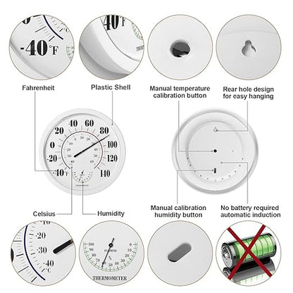 Indoor Outdoor Thermometer Wall Large Numbers Thermometer No Battery 10" - Image 2