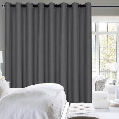 Hiasan Patio Sliding Door Curtain Panel, Dark Grey Room Divider Grommet by Hiasan