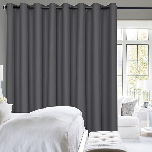 Hiasan Patio Sliding Door Curtain Panel, Dark Grey Room Divider Grommet by Hiasan
