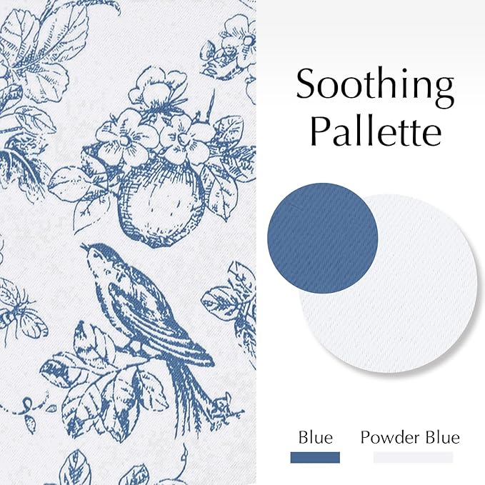 jinchan 95% Blackout Floral Curtains 90 Inch Length, Printed Flower Blue - Image 3