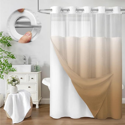 No Hook Shower Curtain and Liner Set, Ombre Beige Hotel Waffle Shower Curtain by Unknown