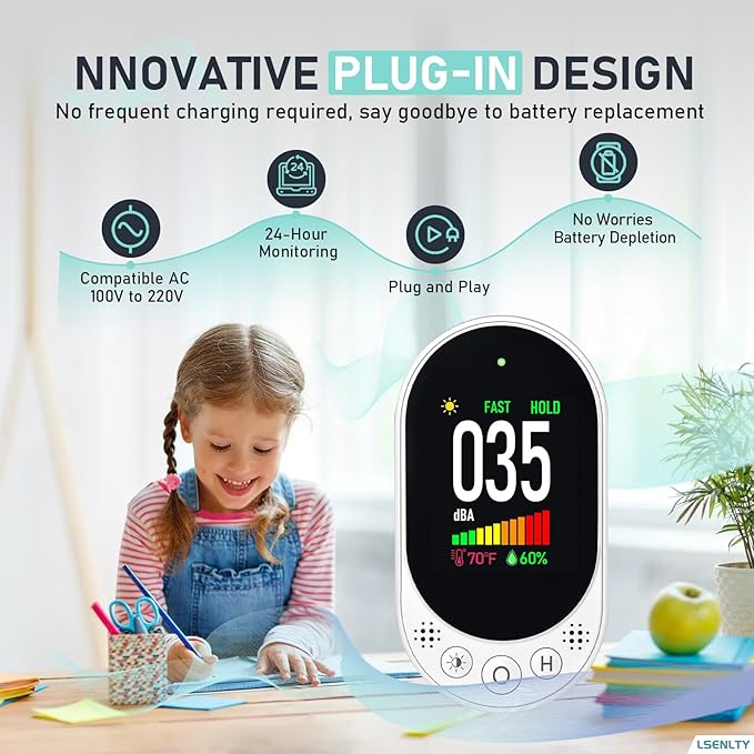 Decibel Meter Plug-in Wall, 30-130dB Sound Level Meter, Data - Image 3