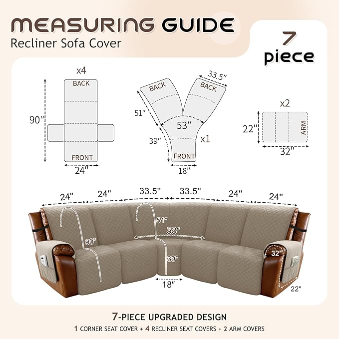 Arfntevss Waterproof Recliner Sectional Couch Covers - Image 5