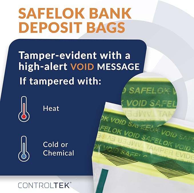 ControlTek SafeLok 12" x 16", 50 Bags, Tamper-Evident Deposit Bags - Image 2