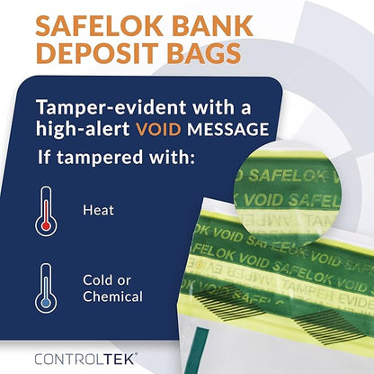 ControlTek SafeLok 12" x 16", 50 Bags, Tamper-Evident Deposit Bags - Image 2