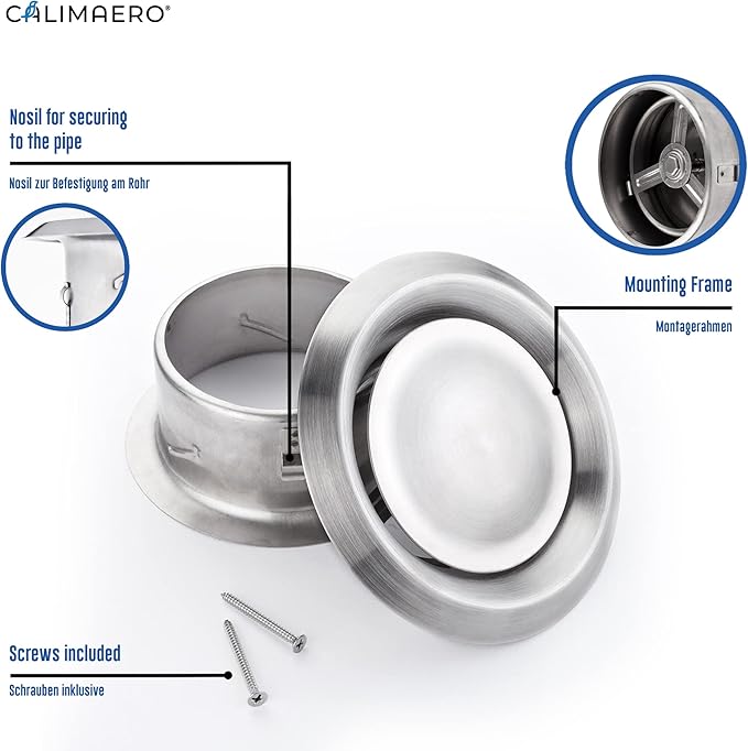 calimaero® TVE 4" Stainless Steel Vents, Round Adjustable Wall Air Vent - Image 3
