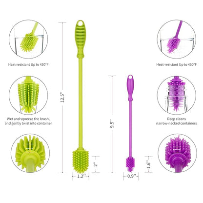 A-Brush Silicone Bottle Cleaner Brush, 2 Piece Set, Long Handle - Image 2