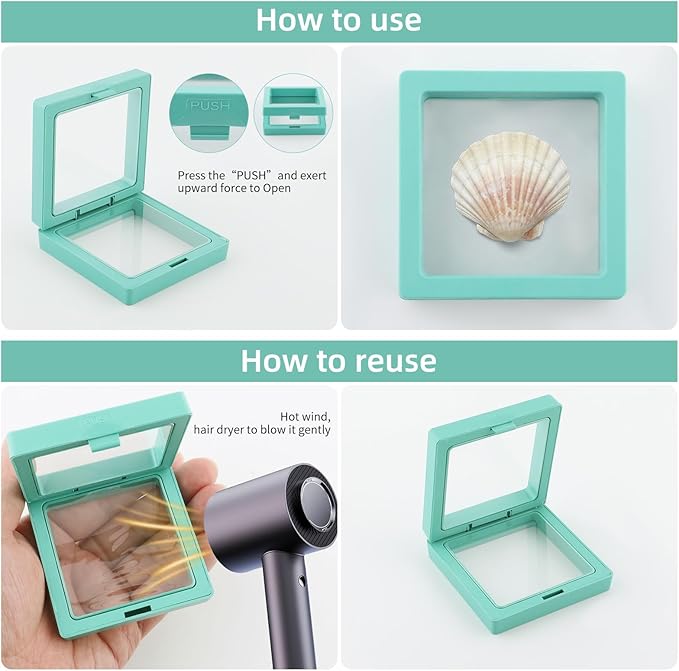20 Pcs Seashell Holder, 3D Floating Display Box 2.7 x 2.7 Inches, Transparent - Image 4