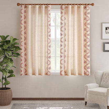 jinchan Belrose Linen Curtains for Bedroom Floral Curtains 63 Inch Length Linen - Image 2