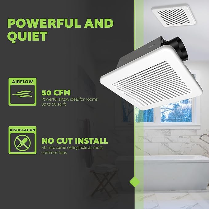 Homewerks 7114-02-HW DC Bathroom Fan 50-CFM 1.0 Sone White Ventilation Fan - Image 3