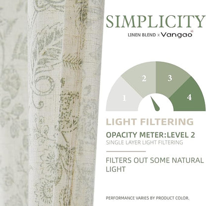 Vangao Green Floral Linen Curtains - Image 5