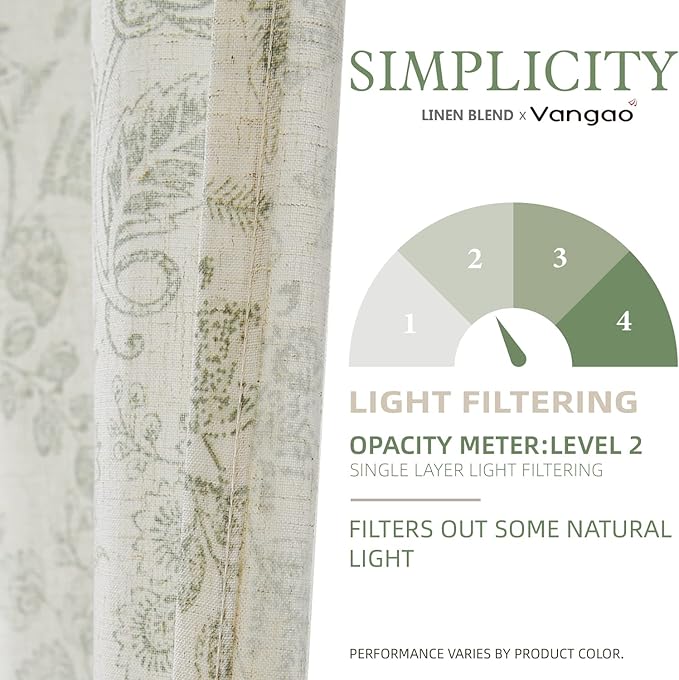Vangao Green Floral Linen Blend Curtains - Image 5