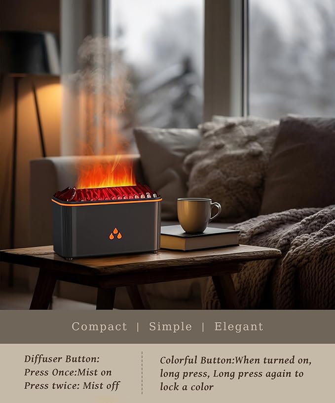 Essential Oil Diffuser, Flame Air Aromatherapy Diffuser, 7 Color Changing Light - Image 2