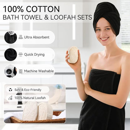 Resin Black Bathroom Sets, Bath Towel Set, Natural Loofah Sponge, Soap Dispenser - Image 5
