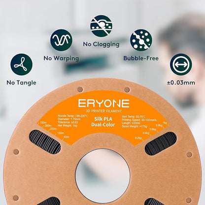 ERYONE Silk Dual Color PLA Filament 3D Printer 1.75mm +/- 0.03mm, Bicolor - Image 4