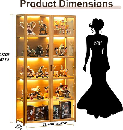 Display Cabinet with Acrylic Glass Doors, Tall Storage Cabinet with Adjustable - Image 2