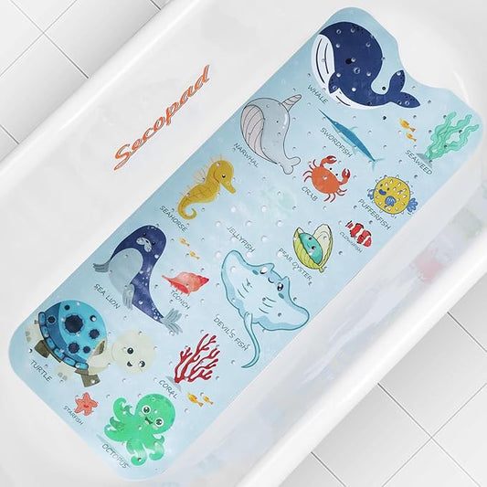 Bath Mat for Tub Non Slip, Machine Washable Anti-Slip Cartoon Baby Bathtub by Secopad