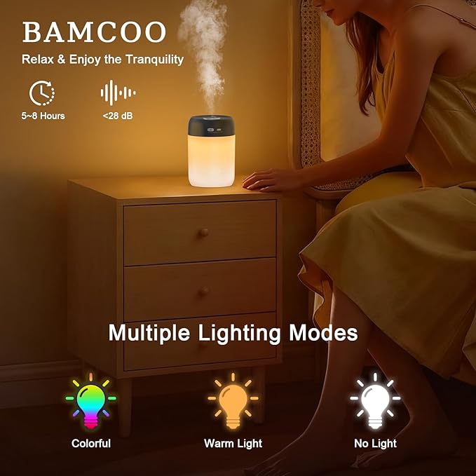 Portable Small Humidifier, 650ml Colorful Mini Humidifier - Image 2