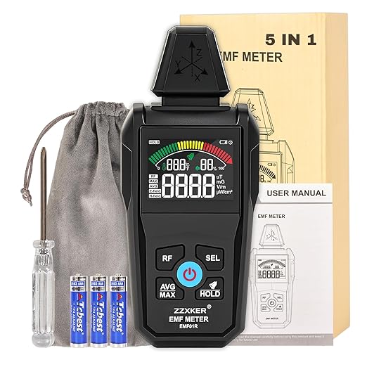 EMF Meter Radiation Detector, 5-in-1 EMF Detector, Magnetic Field & Radio by Zzxker