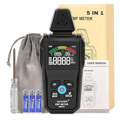 EMF Meter Radiation Detector, 5-in-1 EMF Detector, Magnetic Field & Radio by Zzxker