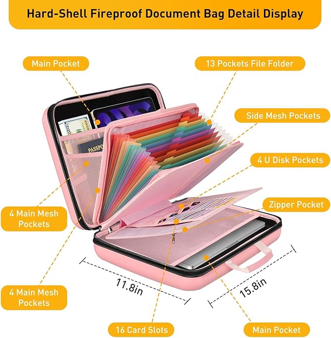 Fireproof Document Organizer Bag, 5200℉ File Organizer Safe Box, Hard Shell - Image 6