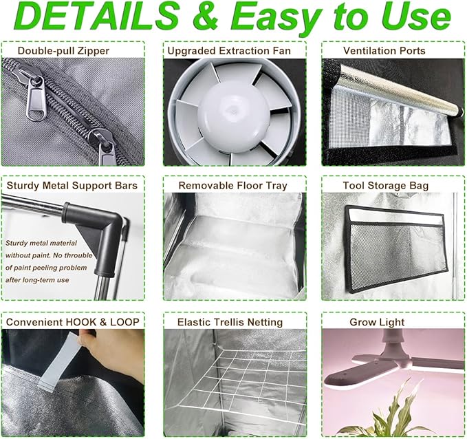 4x4 Grow Tent Kit Complete High Reflective Mylar Indoor Grow Tent 48"x48"x80"+ - Image 3
