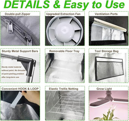 4x4 Grow Tent Kit Complete High Reflective Mylar Indoor Grow Tent 48"x48"x80"+ - Image 3