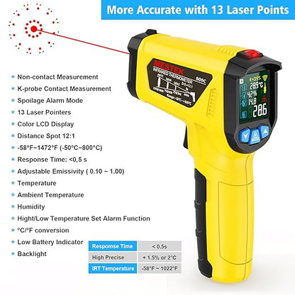 MESTEK Infrared Thermometer Gun -58°F to 1472°F, Digital Temperature Gun/K-Type - Image 3