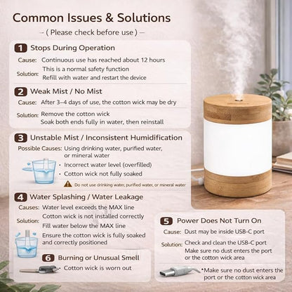 Bamboo Ultrasonic Mini Humidifier, 400ml Quiet Desktop Humidifier - Image 6