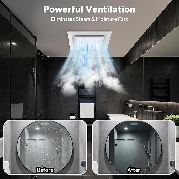 TEPU Bathroom Exhaust Fan with Light 144 CFM, 11.8In Grille, Cutout Size 9.8" x - Image 4