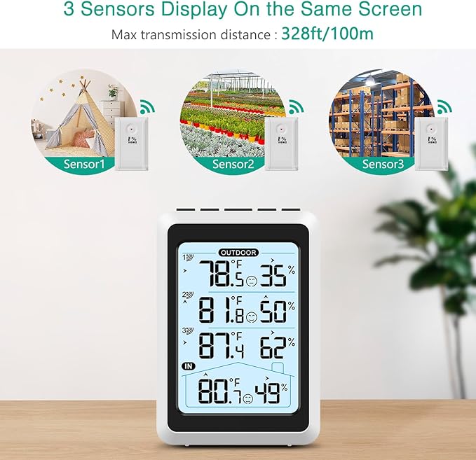 ORIA 3 Sensor Wireless Indoor Outdoor Thermometer Hygrometer, Digital - Image 4