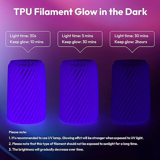 AMOLEN 95A TPU Glow in The Dark Filament Bundle, Best - Image 4