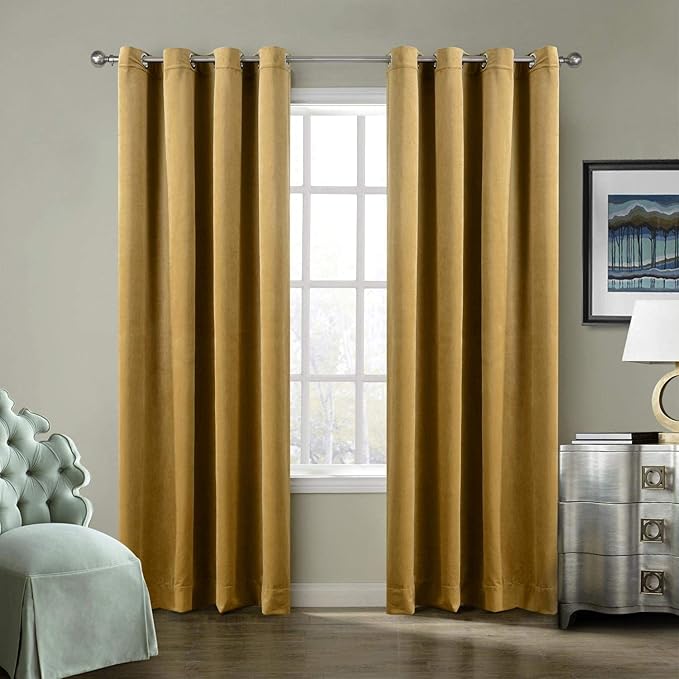ChadMade Blackout Lined Premium Velvet Curtain Wheat 100Wx120L Inch, Eyelet by ChadMade