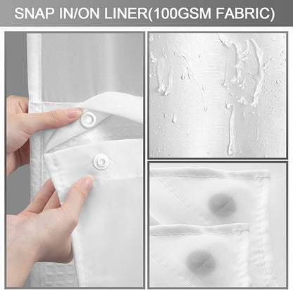 White Shower Curtain and Liner Set, 230GSM Waffle Weave Textured Heavy Duty - Image 4
