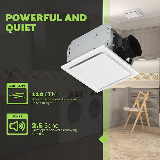 Homewerks 7140-110 Bathroom Fan Ceiling Mount Exhaust Ventilation, 2.5 Sones - Image 4