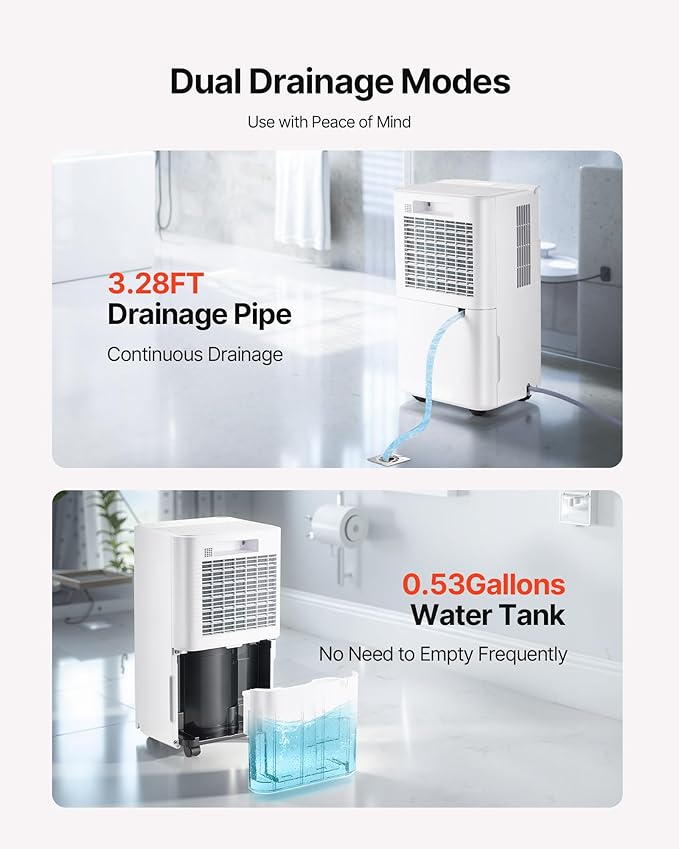 VEVOR 30 Pints Dehumidifier for Home & Basement, 1500 Sq.Ft Large CoverageDrain - Image 6