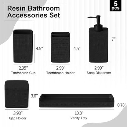 Matte Black Bathroom Accessories Set 5 Pieces, Resin Toothbrush Holders Set - Image 7