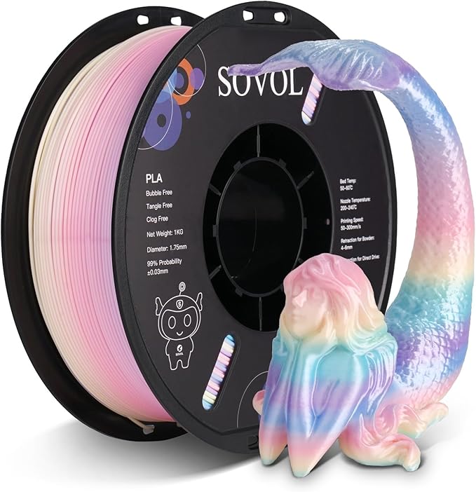 Sovol 3D Printer Silk Shiny Multicolored Gradient Fast Change Rainbow PLA 1kg by Sovol