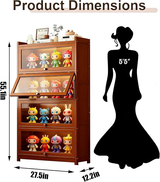 Display Cabinet with Acrylic Glass Doors, Tall Storage Cabinet with Adjustable - Image 2