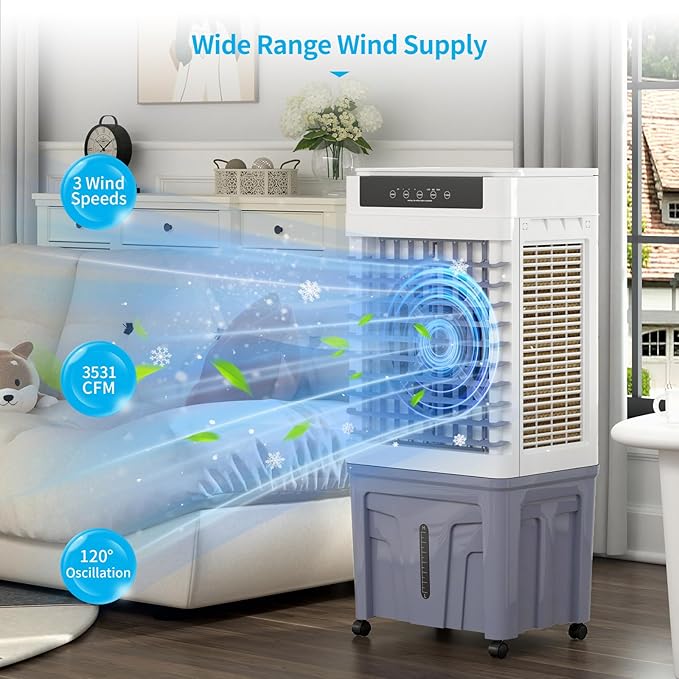 TABU 3531CFM Evaporative Air Cooler, 3-in-1 Portable Swamp Cooler - Image 4