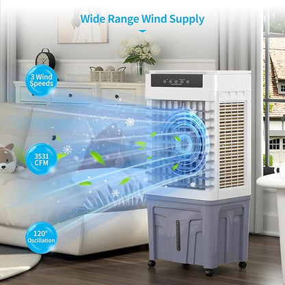 TABU 3531CFM Evaporative Air Cooler, 3-in-1 Portable Swamp Cooler - Image 4